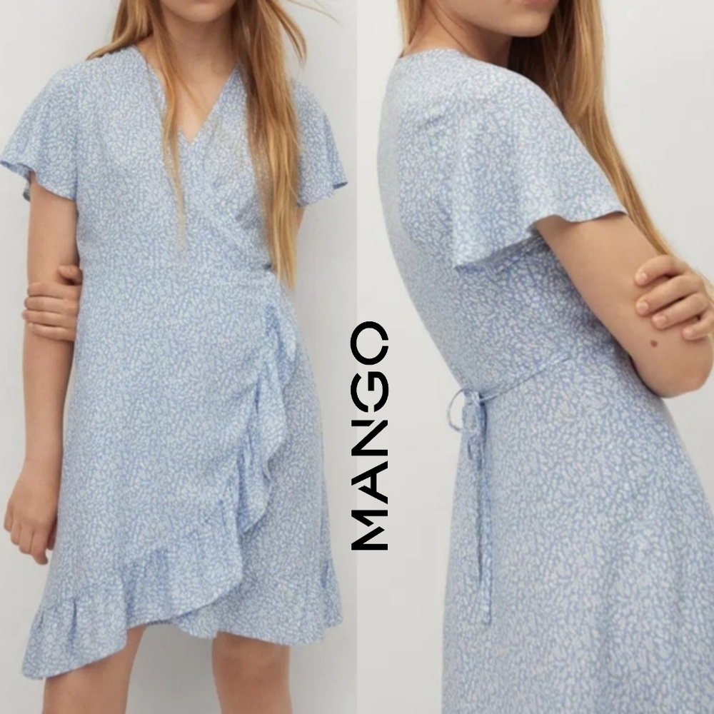 Sz S MNG by Mango Floral Wrap Dress in Light Blue